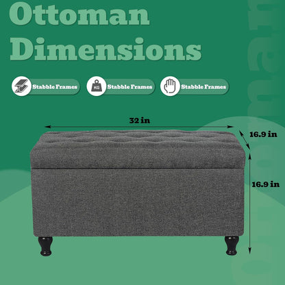 Ottoman with Storage 32'' Ottoman Storage Bench Linen Fabric Ottomans Footstools Upholstered Foot