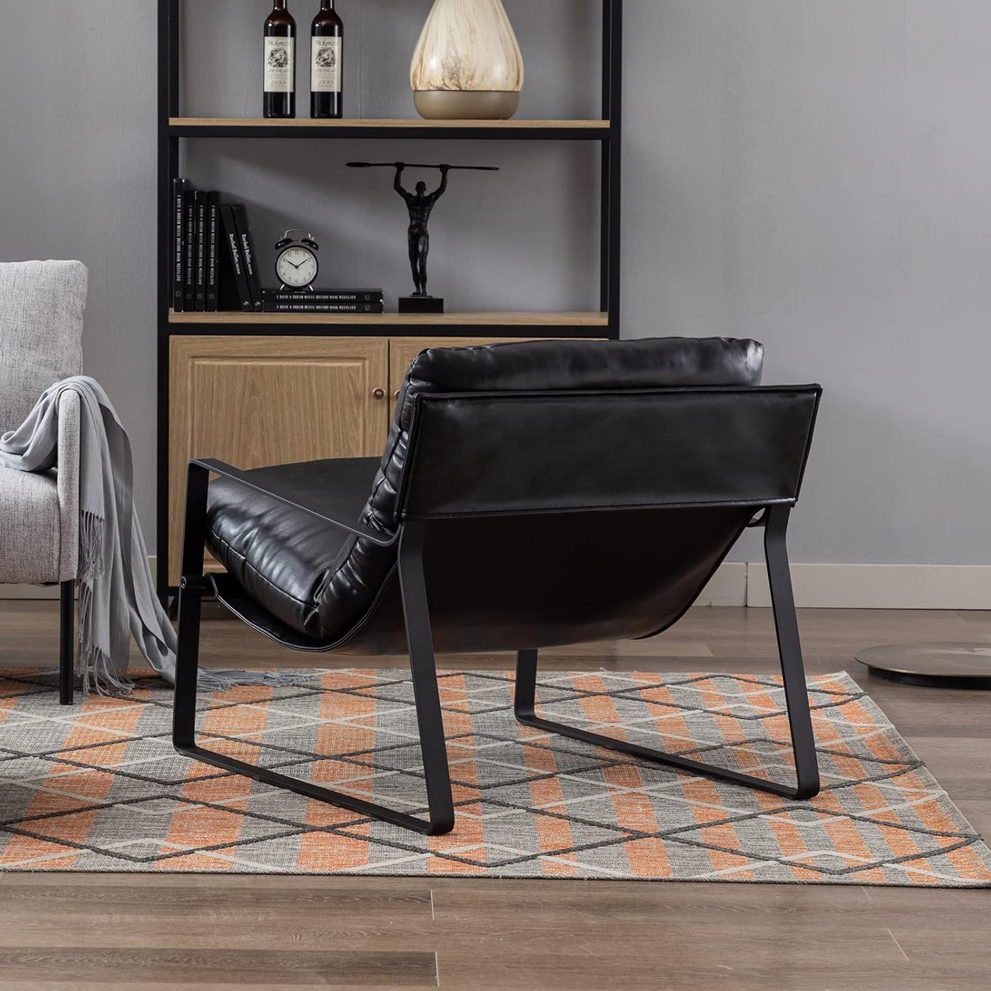 DUOMAY Mid-Century Accent Chair Armchair Set of 2, Comfy PU Leather Leisure Chair Lazy Chair with