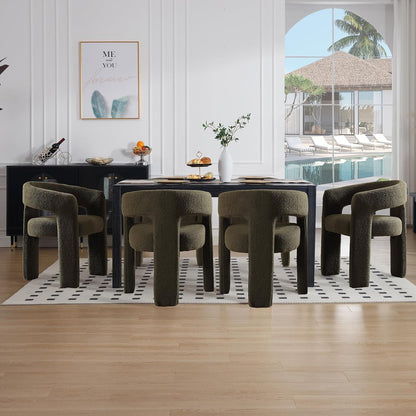 Green Sherpa Dining Chairs Set of 2, Modern Barrel Dining Room Chairs Upholstered Faux Fur Accent