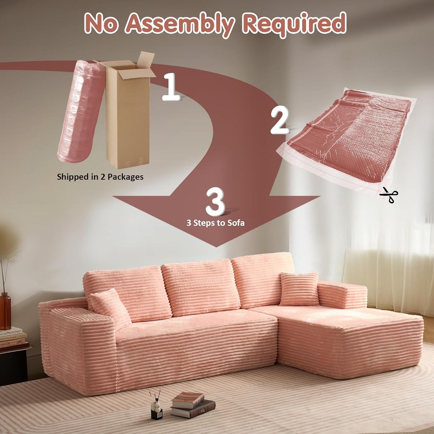 ovios 104" Cloud Sectional Couch with L-Shape Chaise,Modern Modular Sofa with Deep Seat