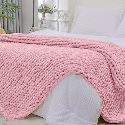 Bigacogo Chunky Knit Throw Blanket for Couch, 40x80 inches, 100% Hand Knitted with Thick Jumbo