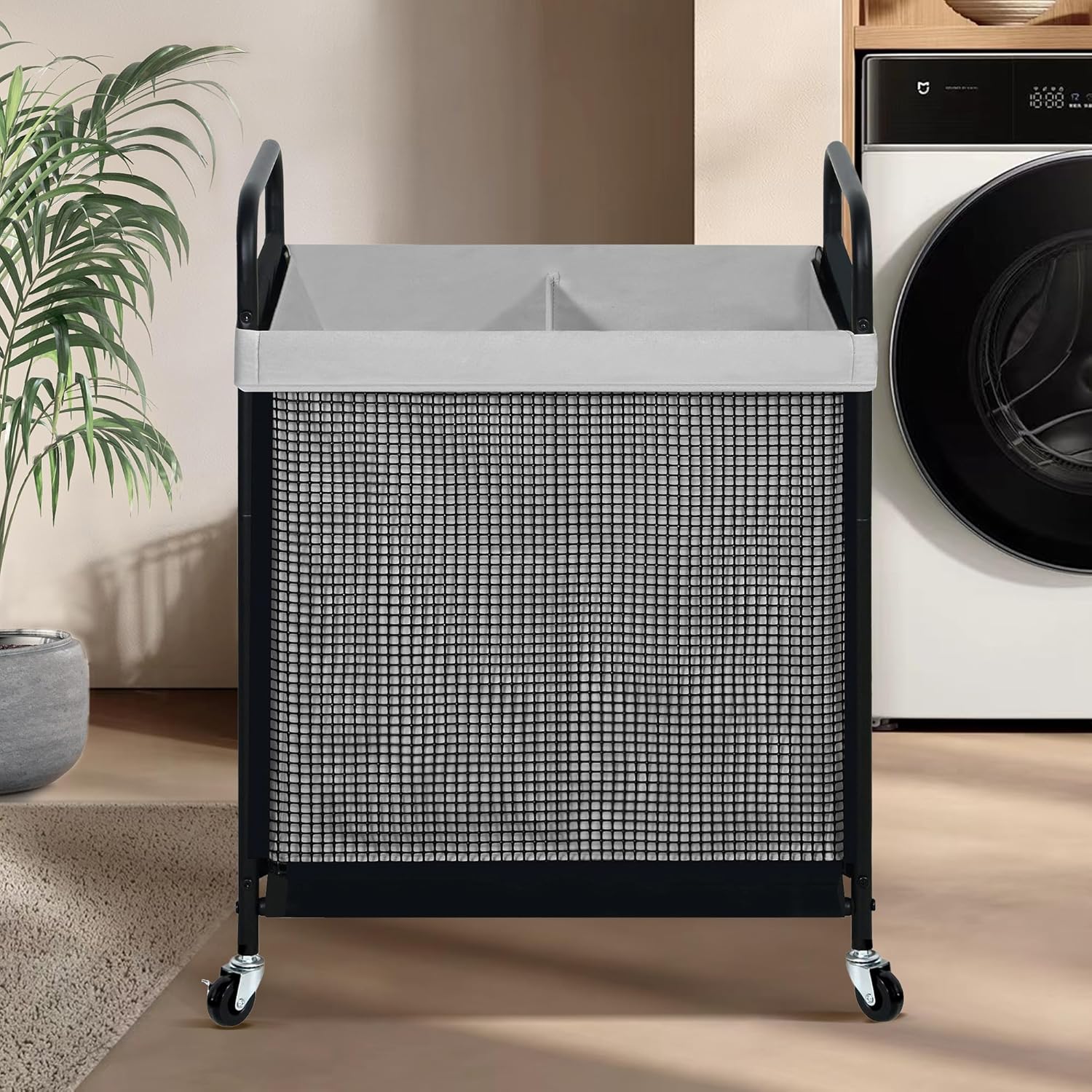 STO STO Laundry Hamper 2 Section, 100L Rolling Laundry Sorter Cart with Removable and Washable