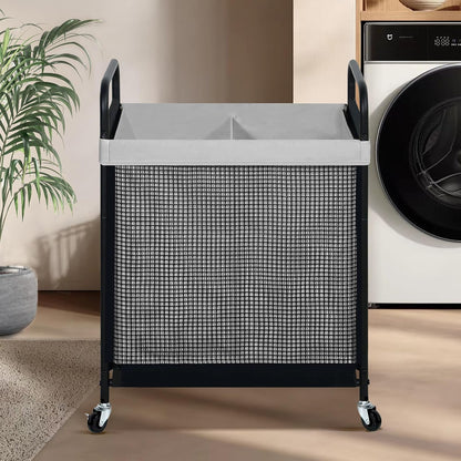 STO STO Laundry Hamper 2 Section, 100L Rolling Laundry Sorter Cart with Removable and Washable