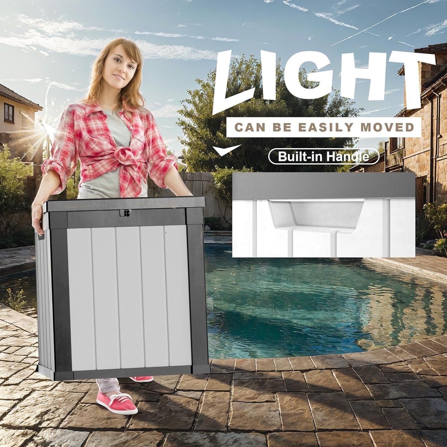50 Gallon Resin Deck Box, Lockable Outdoor Storage Box for Patio Cushions Storage Furniture,Garden