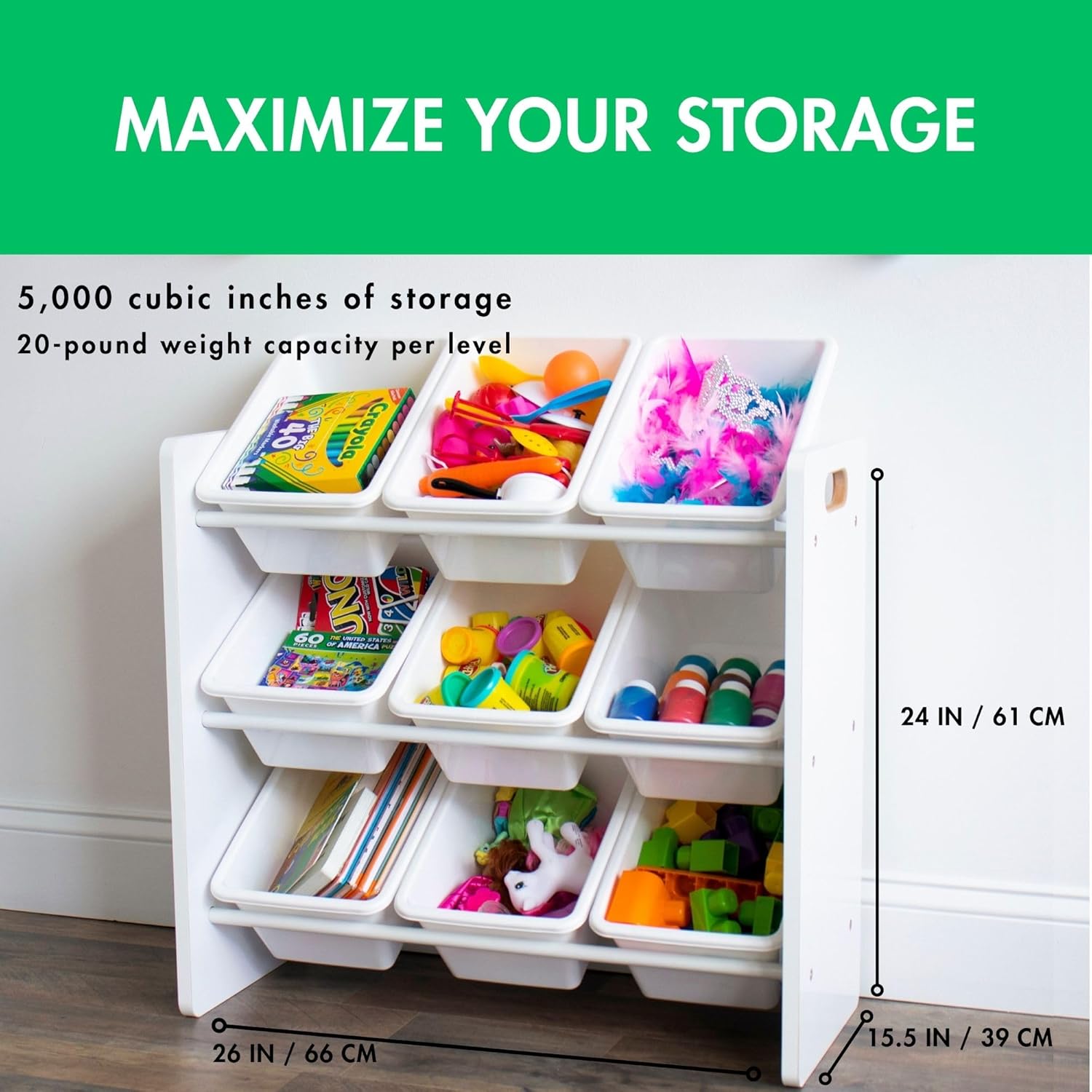 Humble Crew 9-Bin Toy Organizer – Cambridge White Plastic Bins, 3-Tier Storage Solution for Kids'