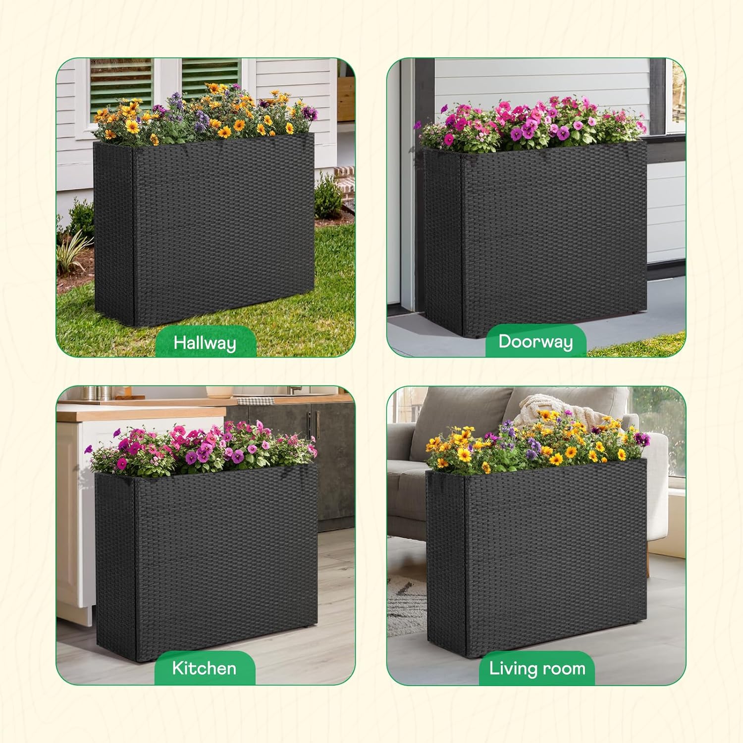 IDZO All Weather Wicker Planter Raised Garden Bed, 24 in Tall Round Rattan Flower Pots, Durable