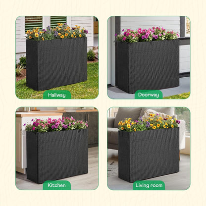 IDZO All Weather Wicker Planter Raised Garden Bed, 24 in Tall Round Rattan Flower Pots, Durable