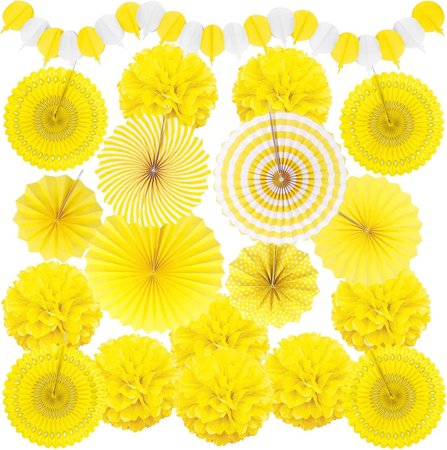 Yellow Party Decorations, Papar Fans Pompoms Fans Garlands for Birthday Bridal Baby Shower Wedding