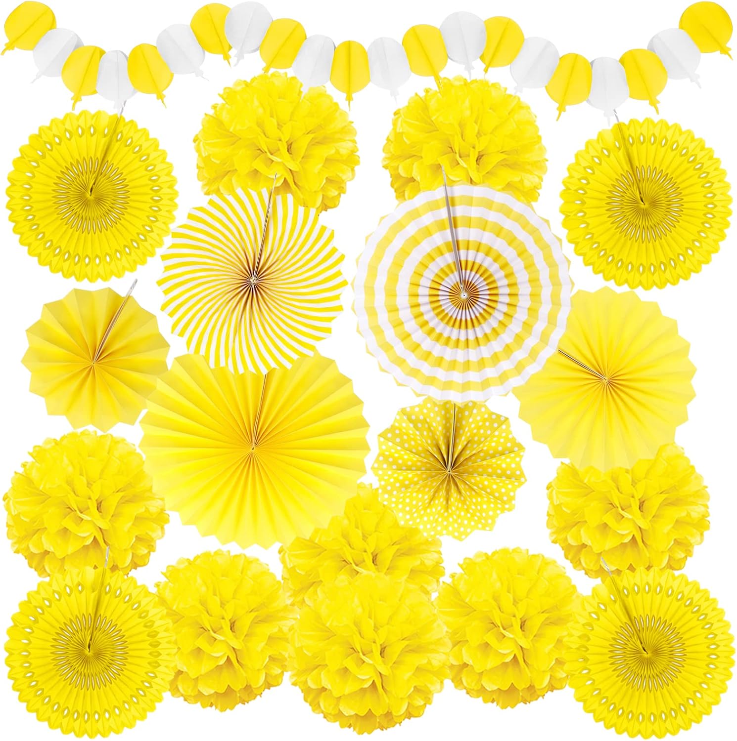 Yellow Party Decorations, Papar Fans Pompoms Fans Garlands for Birthday Bridal Baby Shower Wedding