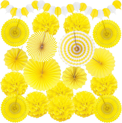 Yellow Party Decorations, Papar Fans Pompoms Fans Garlands for Birthday Bridal Baby Shower Wedding