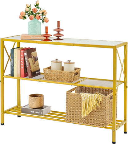 Hoctieon Gold Console Table, 3 Tier Entryway Table, Hallway Table, Narrow Sofa Table with Shelves