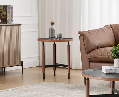 EALSON 19.5" Round Side Table Mid Cnetury Modern End Table for Couch Sofa with Black Metal