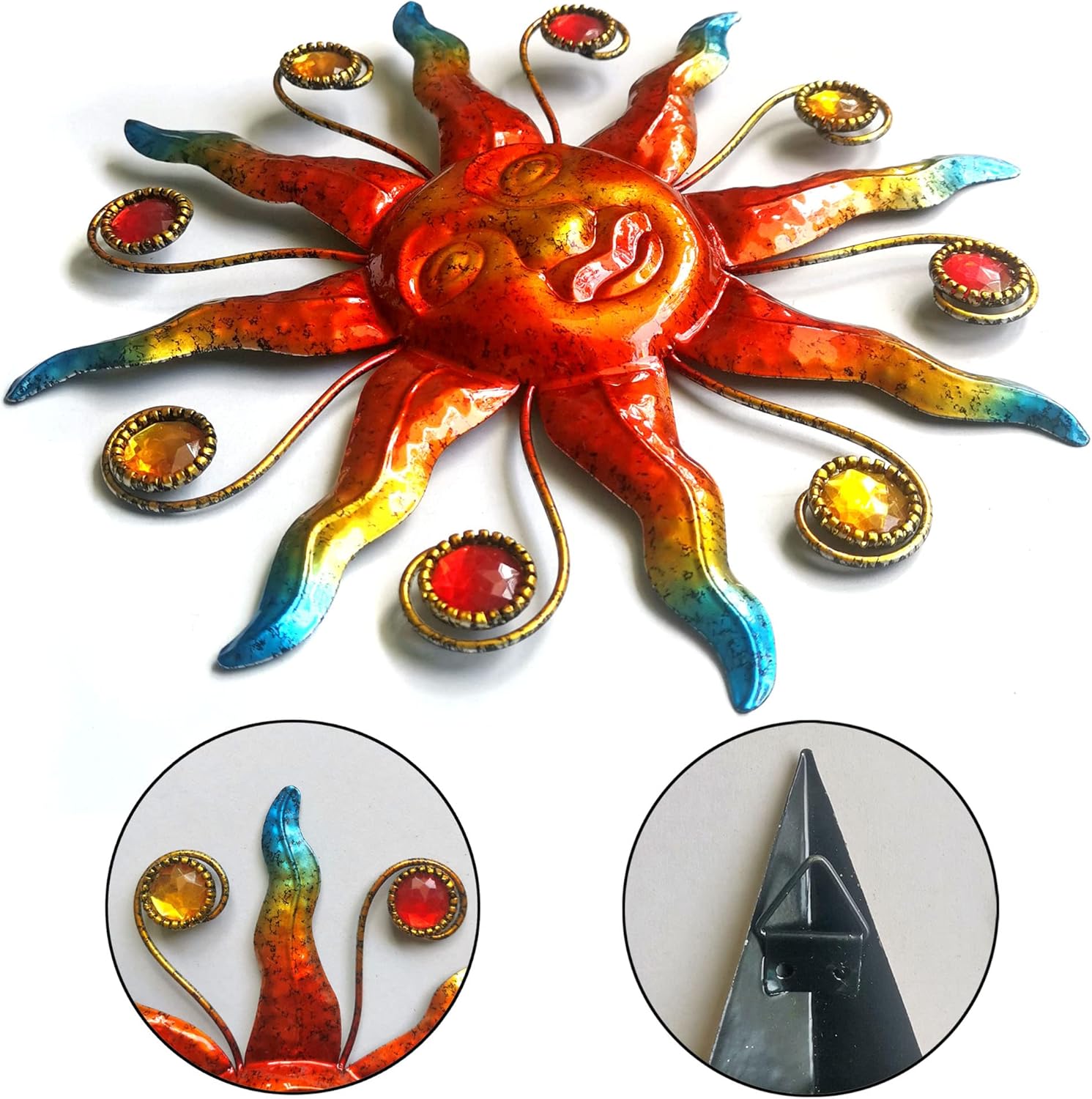 Limygus Metal Wall Art Sculpture, Set of 3 - Celestial Wall Decoration - Sun Moon Star Decorative