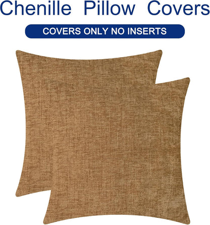 CaliTime Throw Pillow Covers Decorative 16 X 16 Inches Pack of 2 Cozy Chenille Cushion Case for