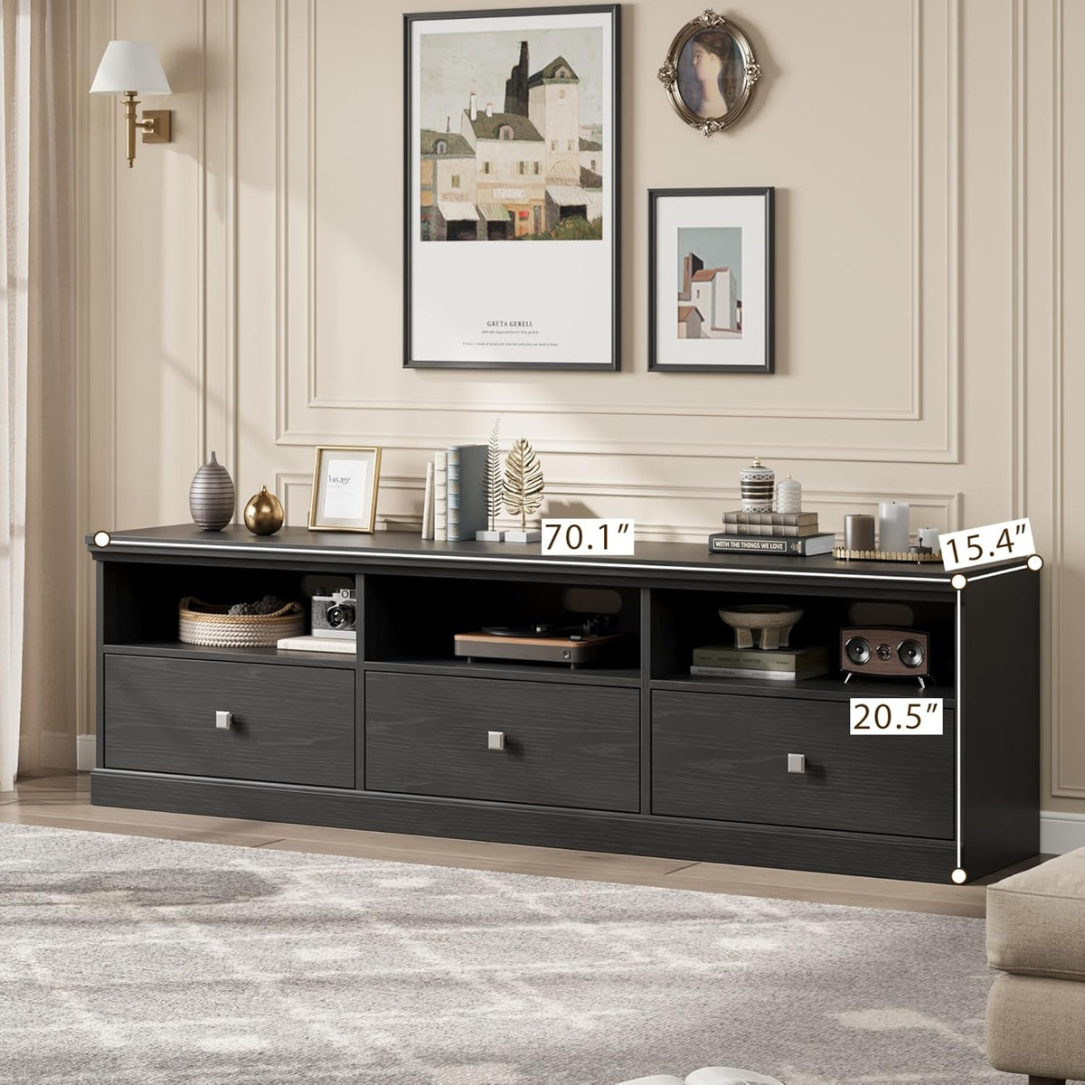 IDEALHOUSE 70in TV Stand for TVs up to 80", Mid Century Modern Entertainment Center with Storage