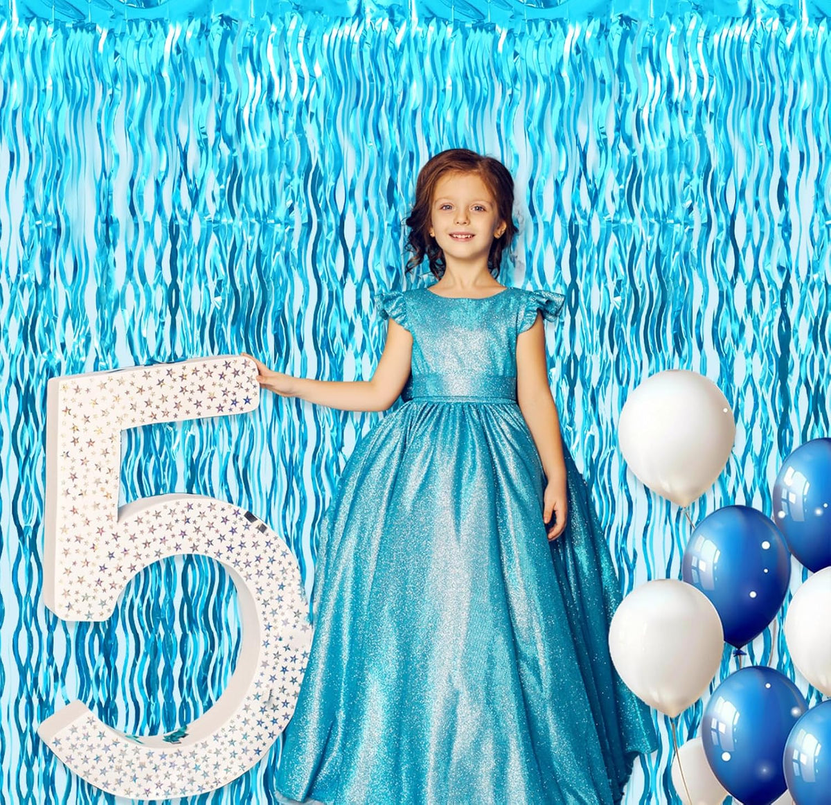 GOER 3.2 ft x 6.5 ft Metallic Tinsel Foil Fringe Curtains Party Photo Backdrop Party Streamers for