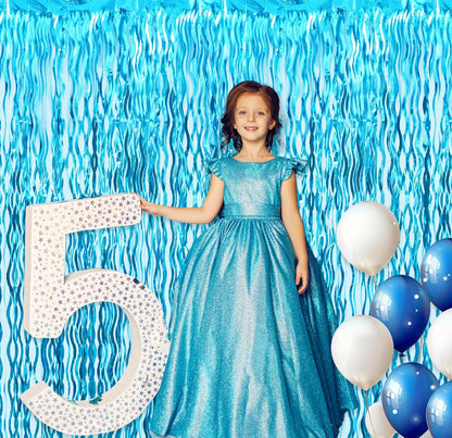 GOER 3.2 ft x 6.5 ft Metallic Tinsel Foil Fringe Curtains Party Photo Backdrop Party Streamers for