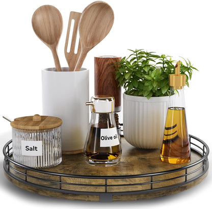 Lazy Susan Turntable Organizer for Table Top, 12’’ Round Wooden Lazy Susan for Cabinet Kitchen