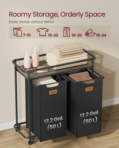 VASAGLE Laundry Sorter, Laundry Hamper with Wheels, 26.4 Gal. (100 L) Portable Rolling Cart Baskets