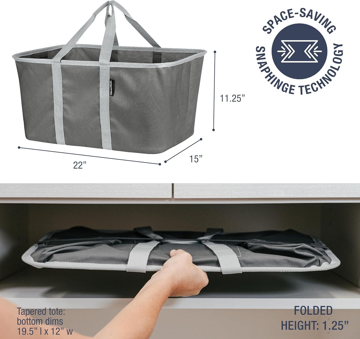 CleverMade Collapsible Laundry Tote - Charcoal Gray 2-Pack 50L - Foldable Storage Organization