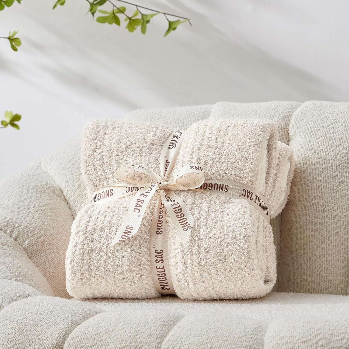 Snuggle Sac Heather Ivory Oversized Throw Blanket for Couch, Super Soft Warm Blankets Cozy Knit