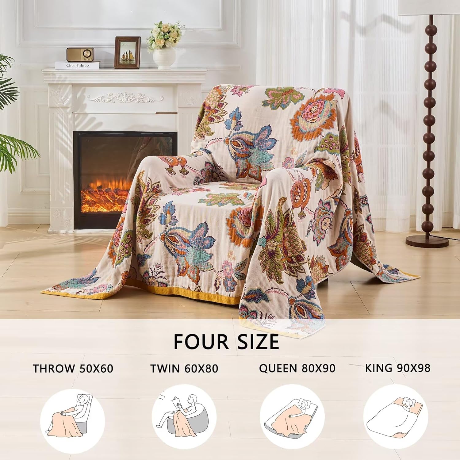 Boho Throw Blanket for Bed, Sofa,Cozy Warm Lightweight Fall Throw Blankets,100% Woven Cotton