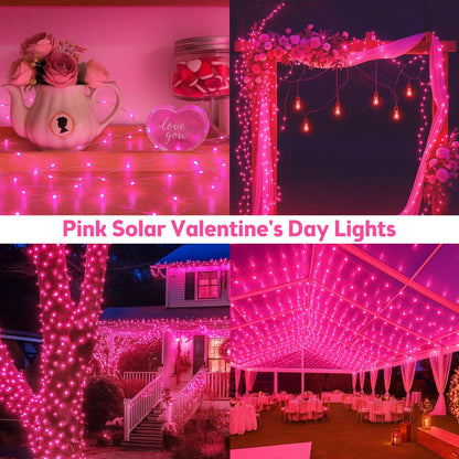SANJICHA Pink Extra-Long Solar String Lights, 2-Pack 400 LED Solar Valentine Day Lights, Waterproof