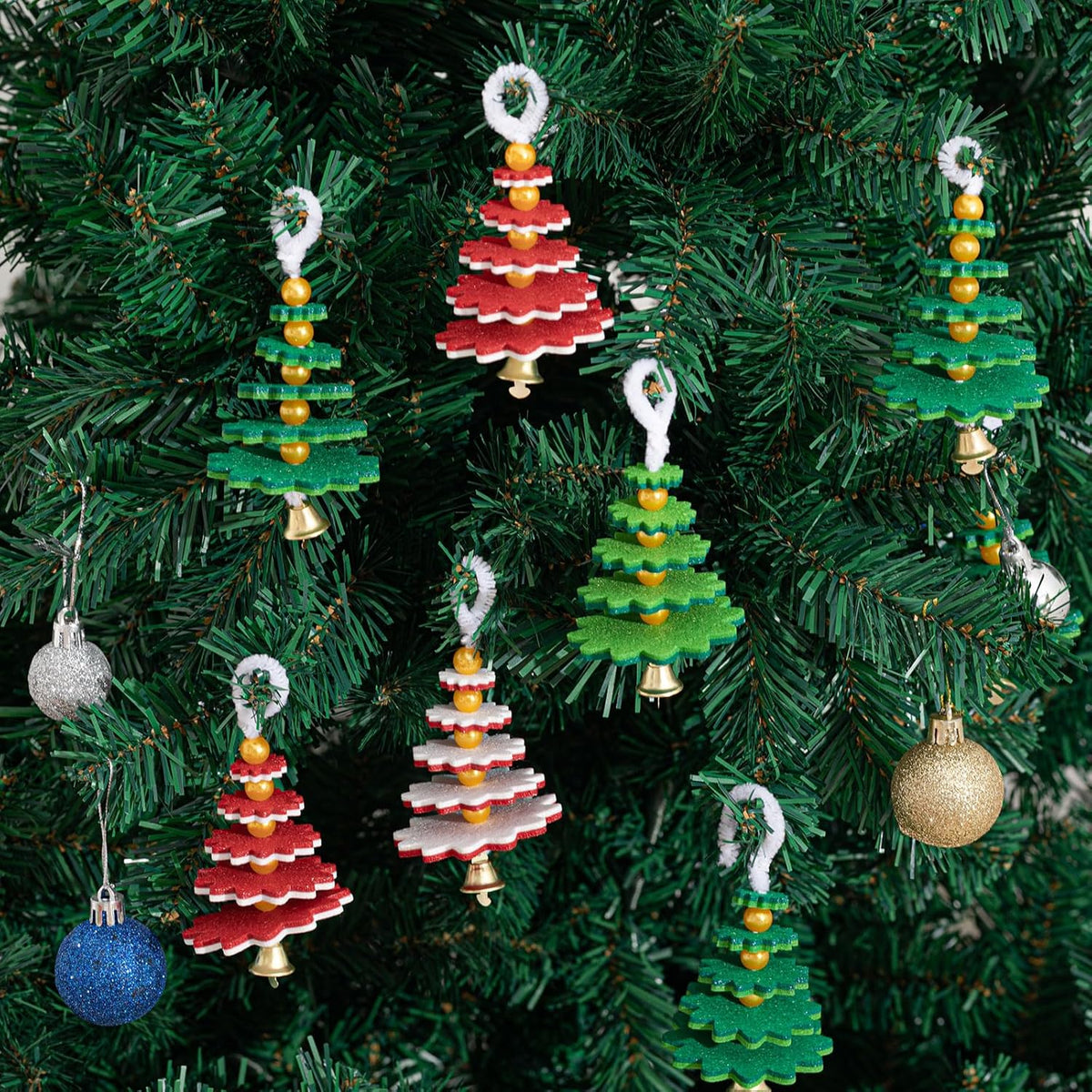 Hollowfly 24 Sets Felt Christmas Tree Ornament Craft Kit Small Layered Christmas Tree Felt Crafts