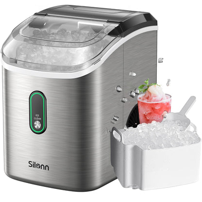 Silonn Nugget Ice Maker Countertop, Pellet Ice Machine with Self-Cleaning Function, Sonic Ice Maker