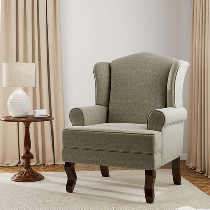Accent Chair, High Back Upholstered Armchair with High Resilience Sponge & Wood Legs, Mid-Century
