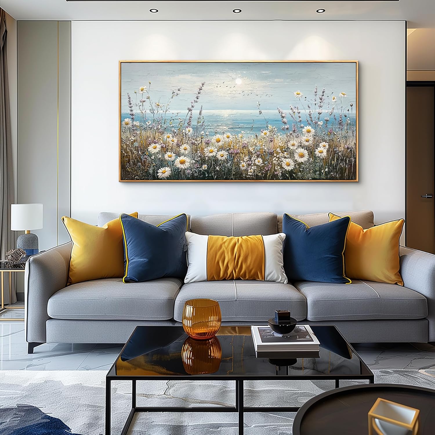 PHAOHUAXM Large Canvas Wall Decoration For Living Room Wall Art For Bedroom Office Decorations Blue