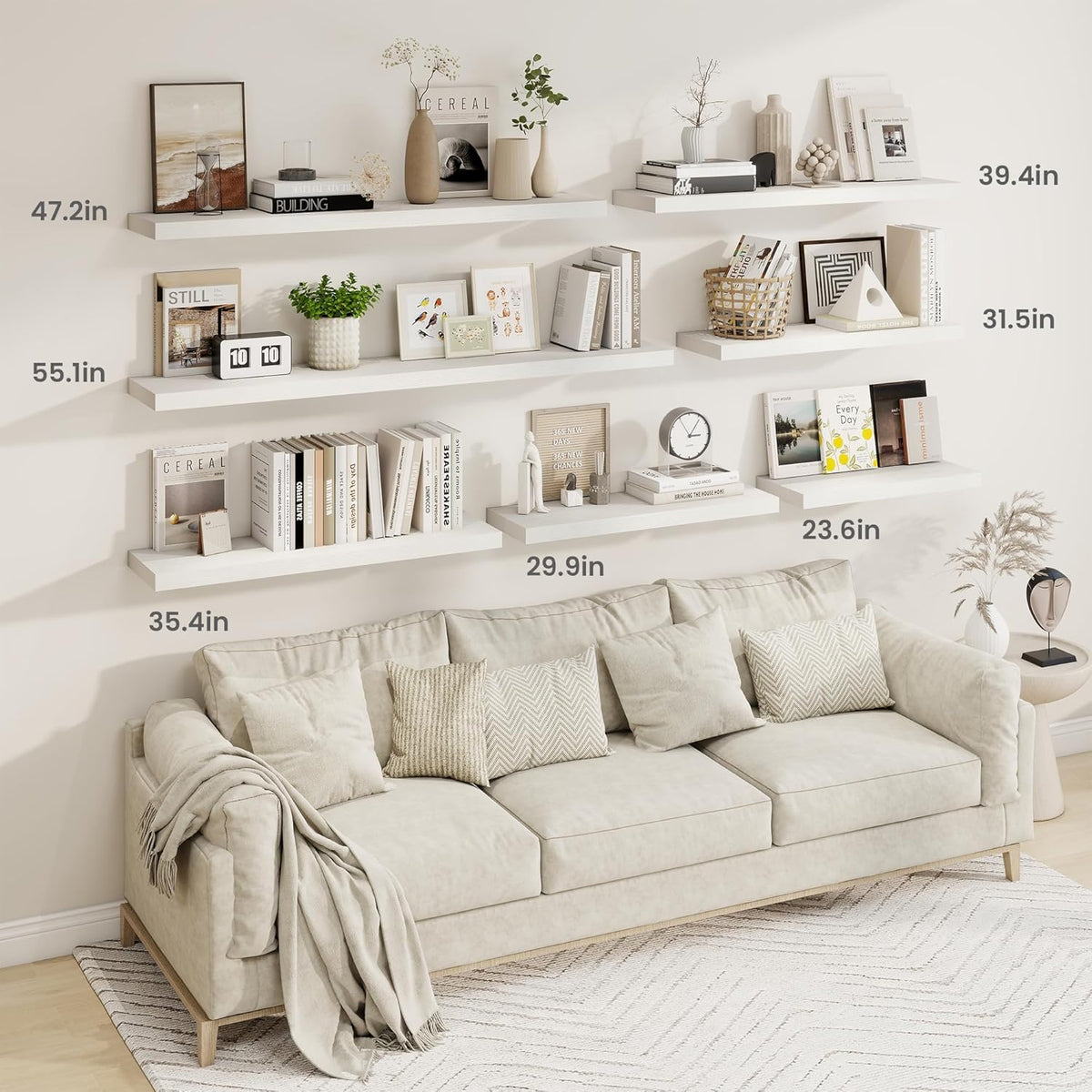 Fun Memories 24 Inch Floating Shelves for Wall, 9 Inch Deep White Rustic Wood Wall Mounted Shelves
