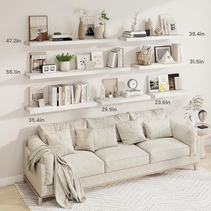 Fun Memories 24 Inch Floating Shelves for Wall, 9 Inch Deep White Rustic Wood Wall Mounted Shelves