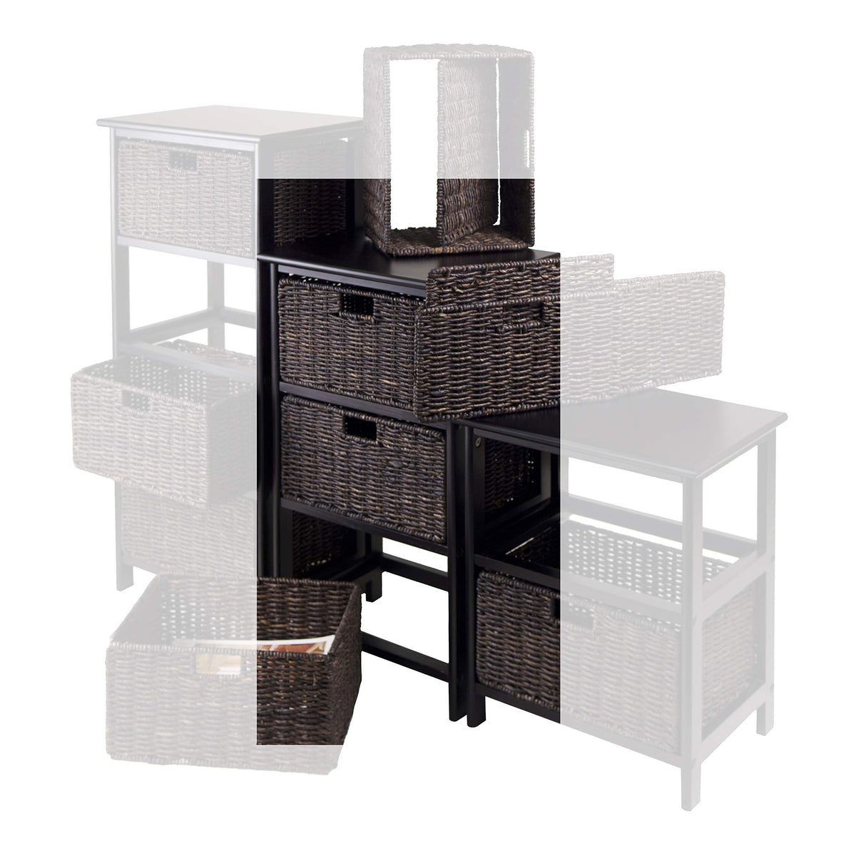 Winsome Omaha Home Storage Rack with 3 Baskets, Stackable Storage Bins for Home Organizing