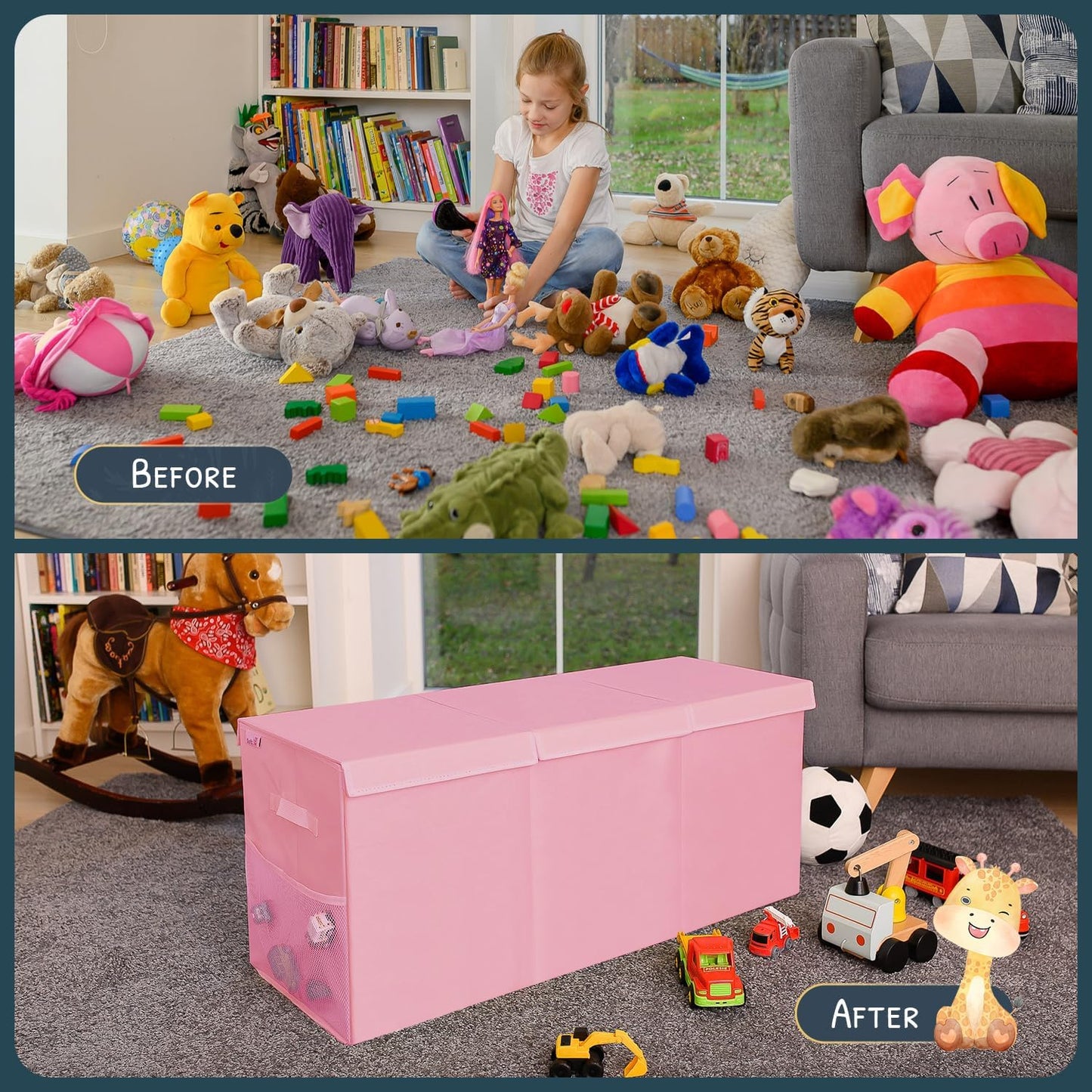 Extra Large Toy Storage Organizer with Lid - Sturdy, Collapsible Toy Chest Storage Box Design