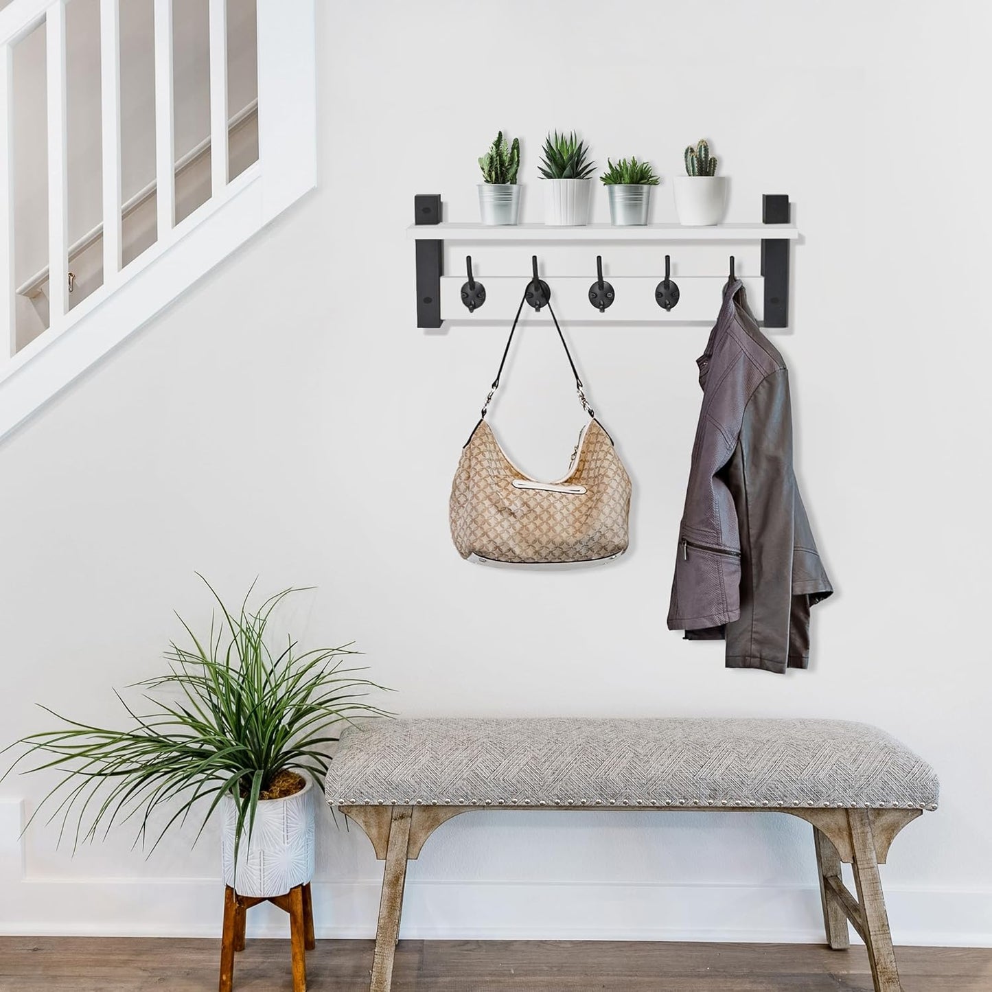 Sorbus Coat Hooks Wall Mount with Shelf – 24 Inch Coat Rack Wall Mount with 5 Heavy Duty Hooks