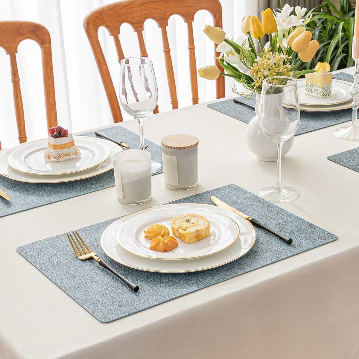 Romanstile Vinyl Placemats Set of 8-12 X 18 Inch - Heat Resistant Place Mats 100% Waterproof