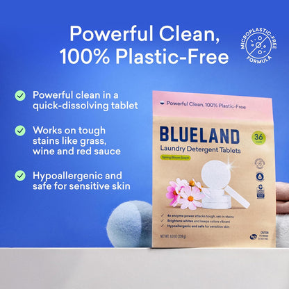 BLUELAND Laundry Detergent Tablets, 36 Count, Spring Bloom Scent, Plastic-Free Eco-Friendly Pods