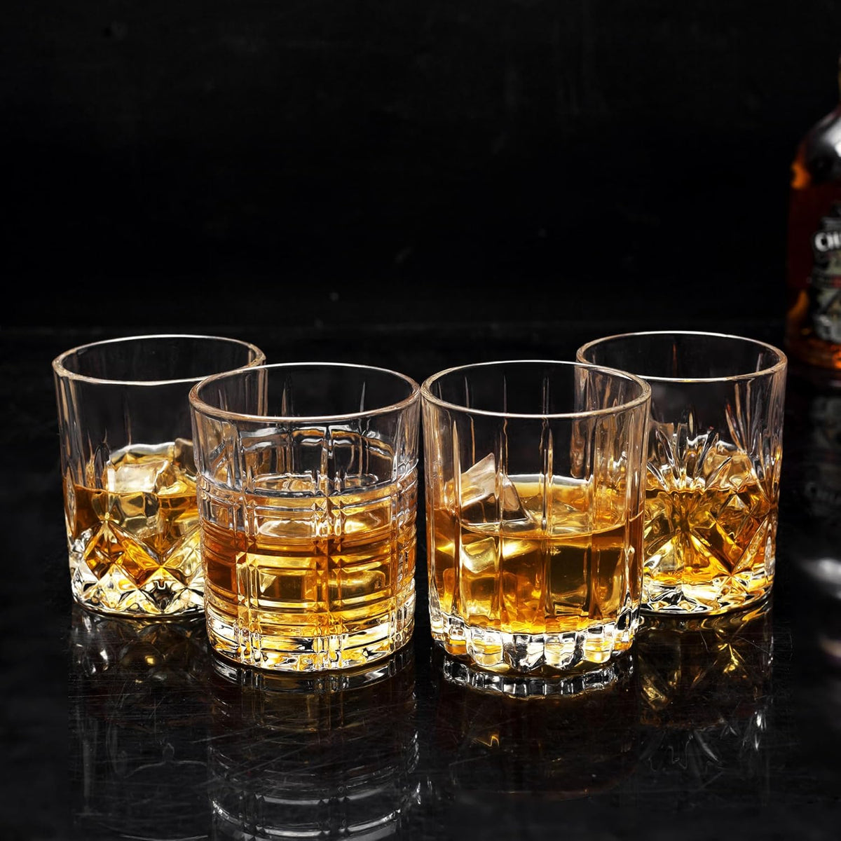 KANARS Whiskey Glasses Set of 4 - Multi Style Crystal Liquor Glasses 10 oz - Rocks Glass Barware