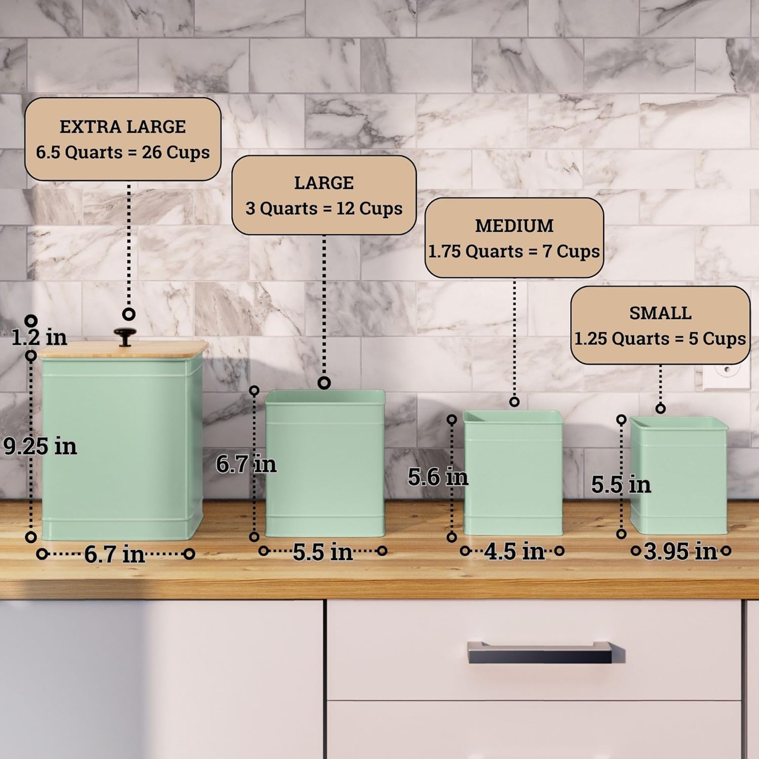 Kitchen Canisters for Countertop Set of 4 with Customizable Chalkboard Labels & Marker Pen - Big