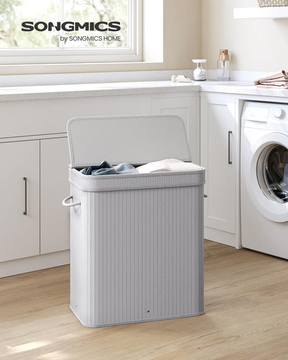 SONGMICS Laundry Hamper with Lid, Bamboo Laundry Basket, Removable Machine Washable Laundry Basket