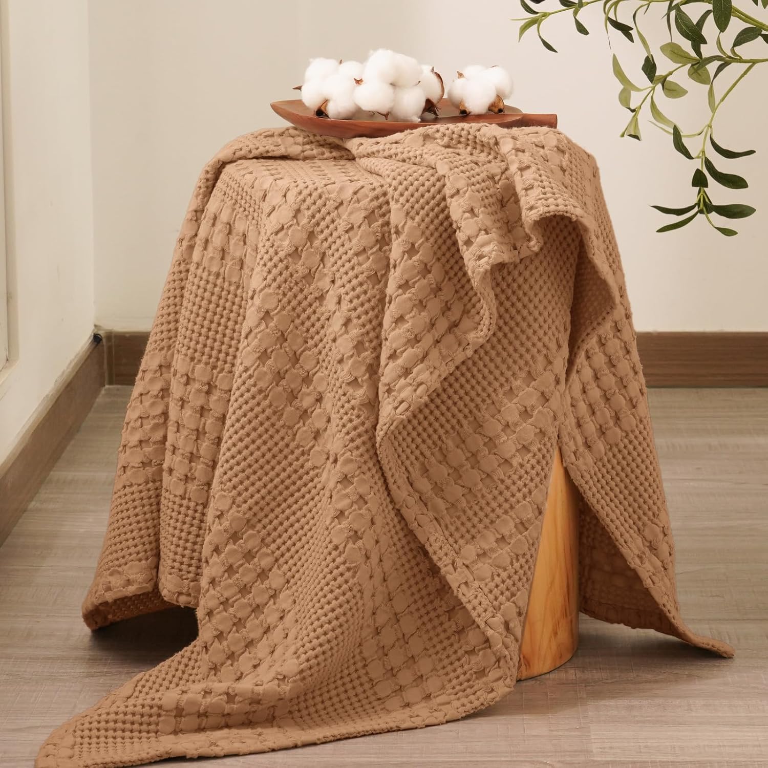 PHF 100% Cotton Waffle Weave Throw Blanket, Soft Lightweight Breathable Cozy Summer Throws for