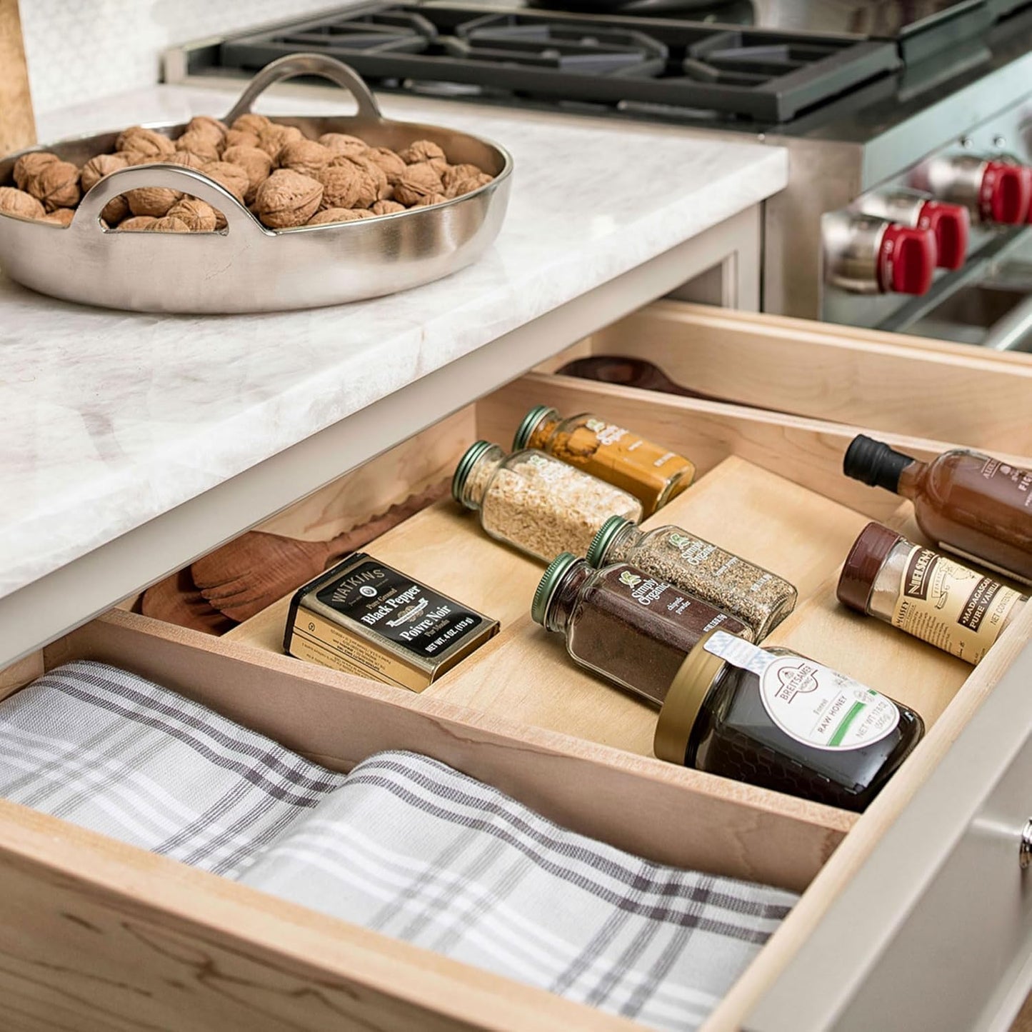 Rev-A-Shelf 3 Tiered Seasoning Organizer for Wooden Kitchen Drawers, Pull Out Spice Rack, 19.75 x