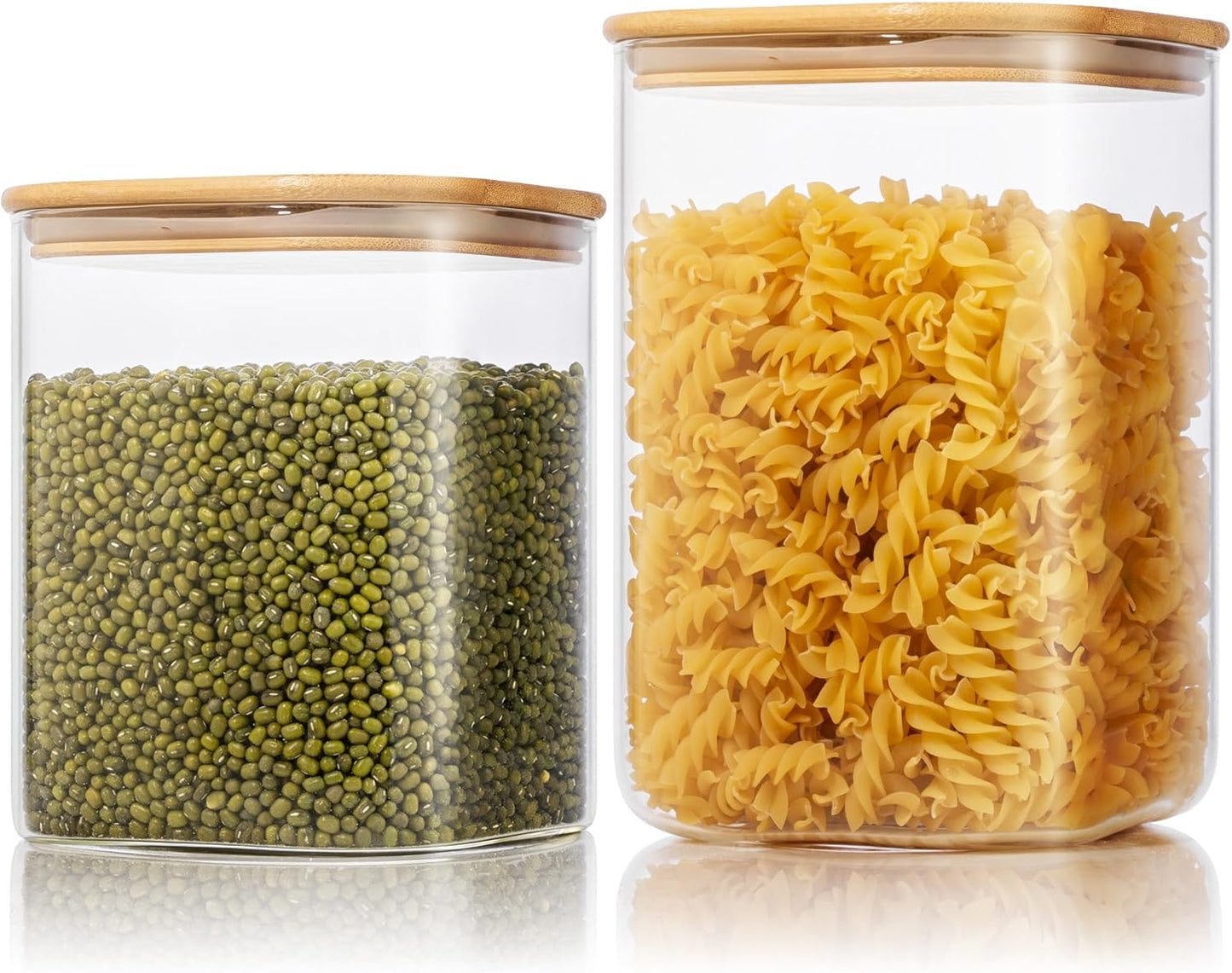 Extra Large Square Glass Flour & Sugar Storage Containers with Airtight Lids, 132oz & 63oz - 2 Pack