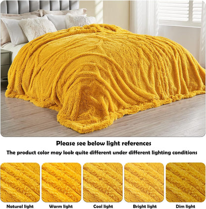 GONAAP Fuzzy Faux Fur Throw Blanket Queen Size Mustard Yellow Super Soft Cozy Plush Fuzzy Shaggy
