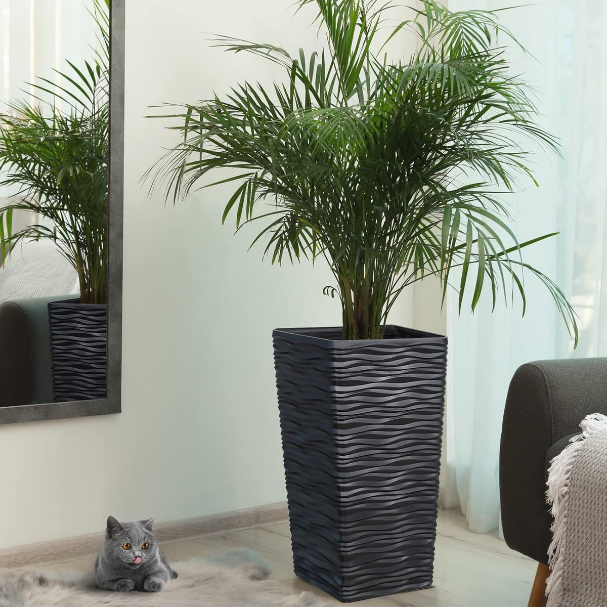 Worth Garden 2-Pack Black Tall Planter - Plastic Square Tapered Tree Plant Pots for Indoor Outdoor