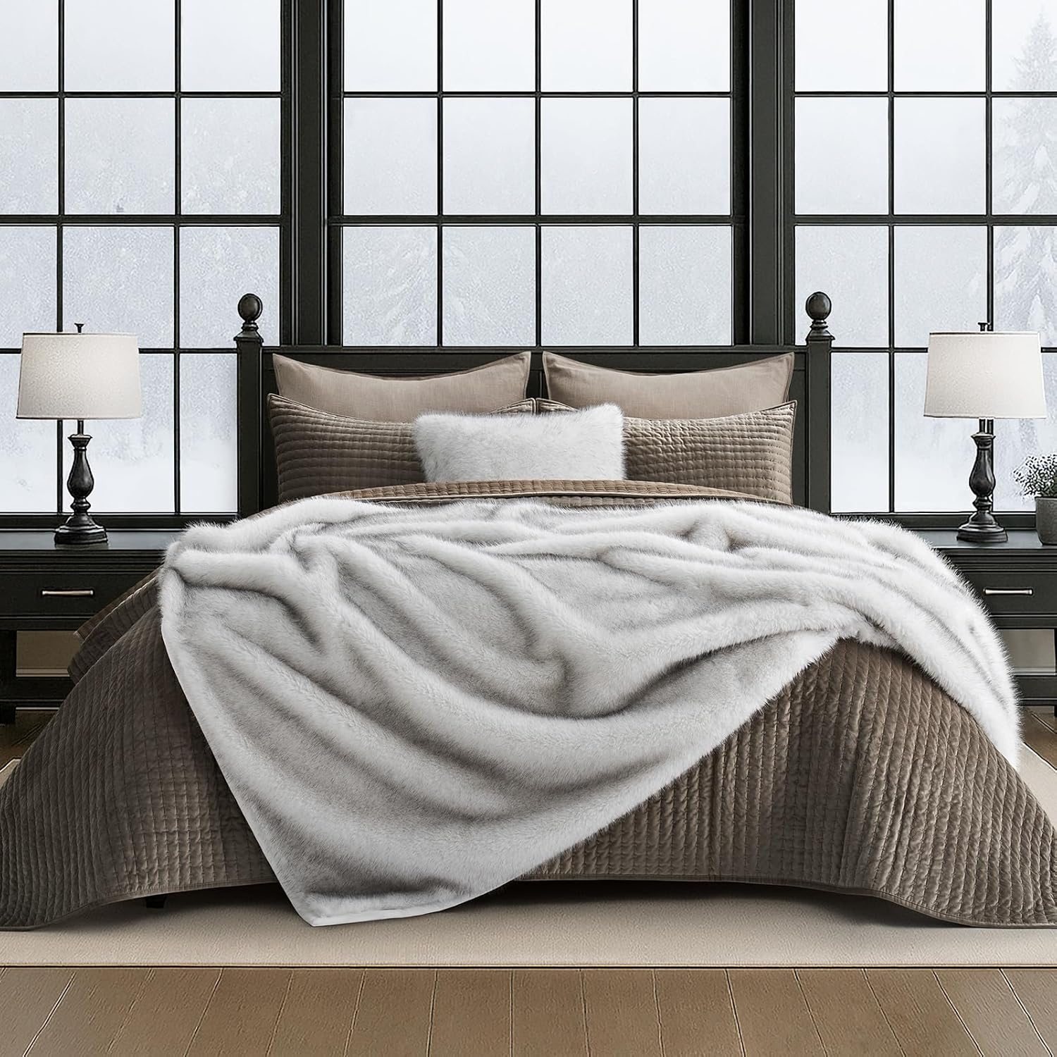 Luxury Faux Fur Throw Blanket, Soft Fluffy Faux Mink Blankets for Bed, Couch, Sofa, Thick Cozy