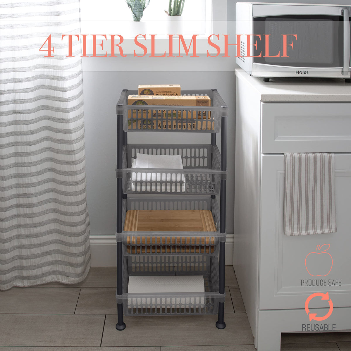 Kitchen Details 4 Tier Slim Basket Shelf Rack | Storage & Organizer | Kitchen | Bathroom | Laundry