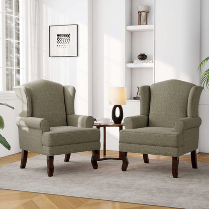 Accent Chair, High Back Upholstered Armchair with High Resilience Sponge & Wood Legs, Mid-Century