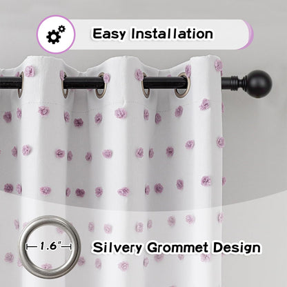 MYSKY HOME Total Blackout Curtains for Girls Bedroom with Purple Pom Pom Sheer 90 Inch Long 100%